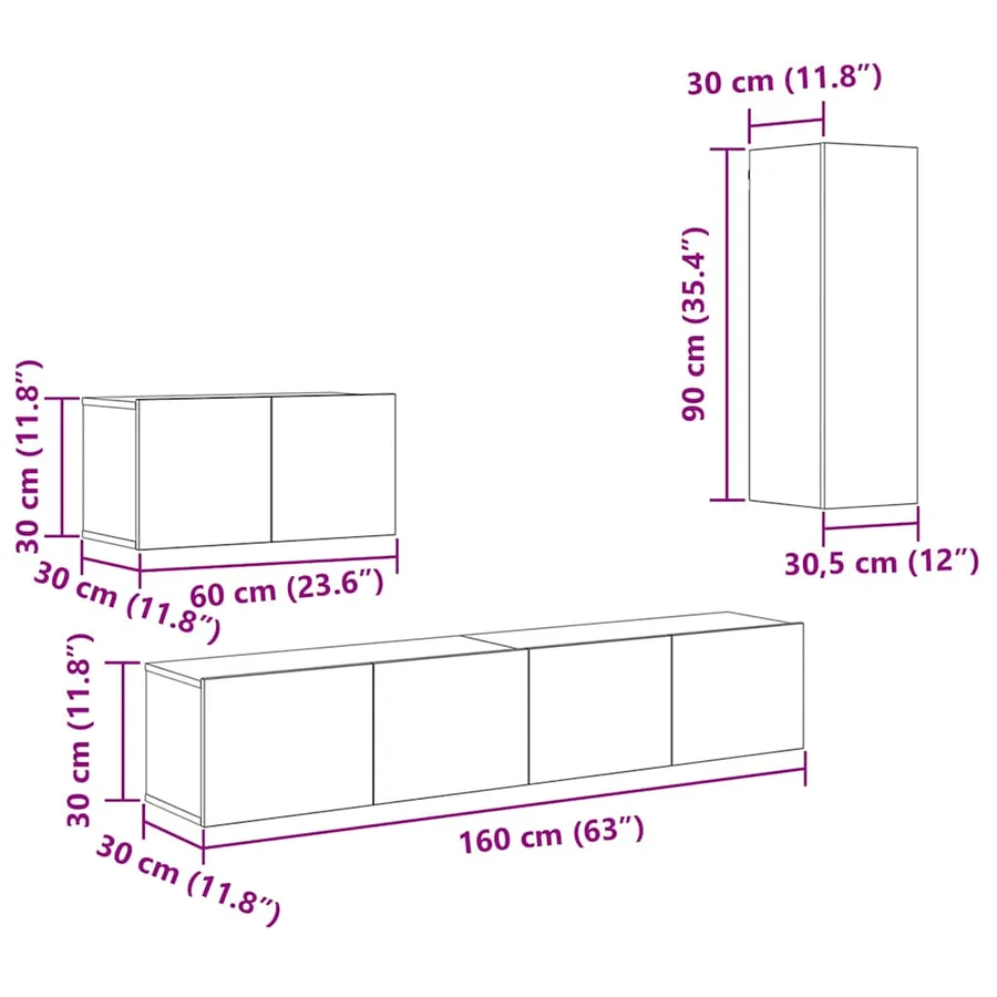 Meuble TV mural 4 pcs Chêne noir Bois d'ingénierie - 16