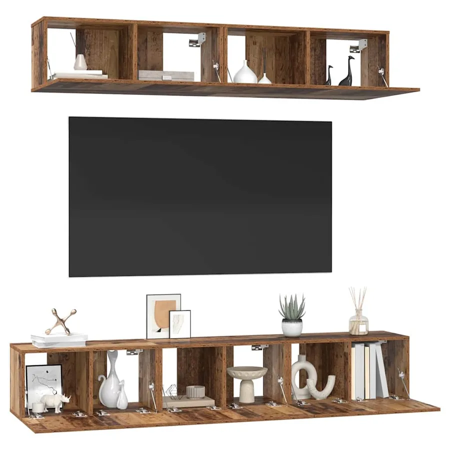 Ensemble meuble TV 5 pcs Bois Ancien Bois d'ingénierie - 3