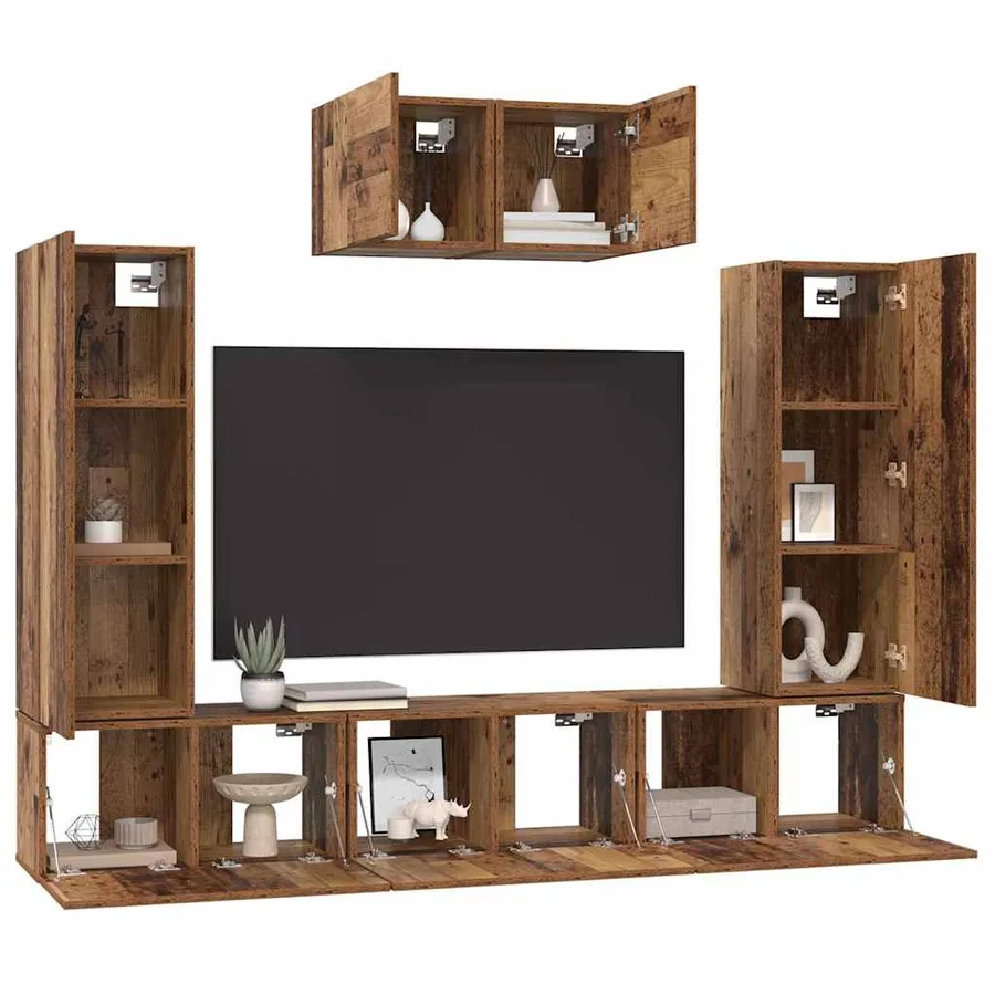 Ensemble meuble TV 7 pcs Bois Ancien Bois d'ingénierie - 3