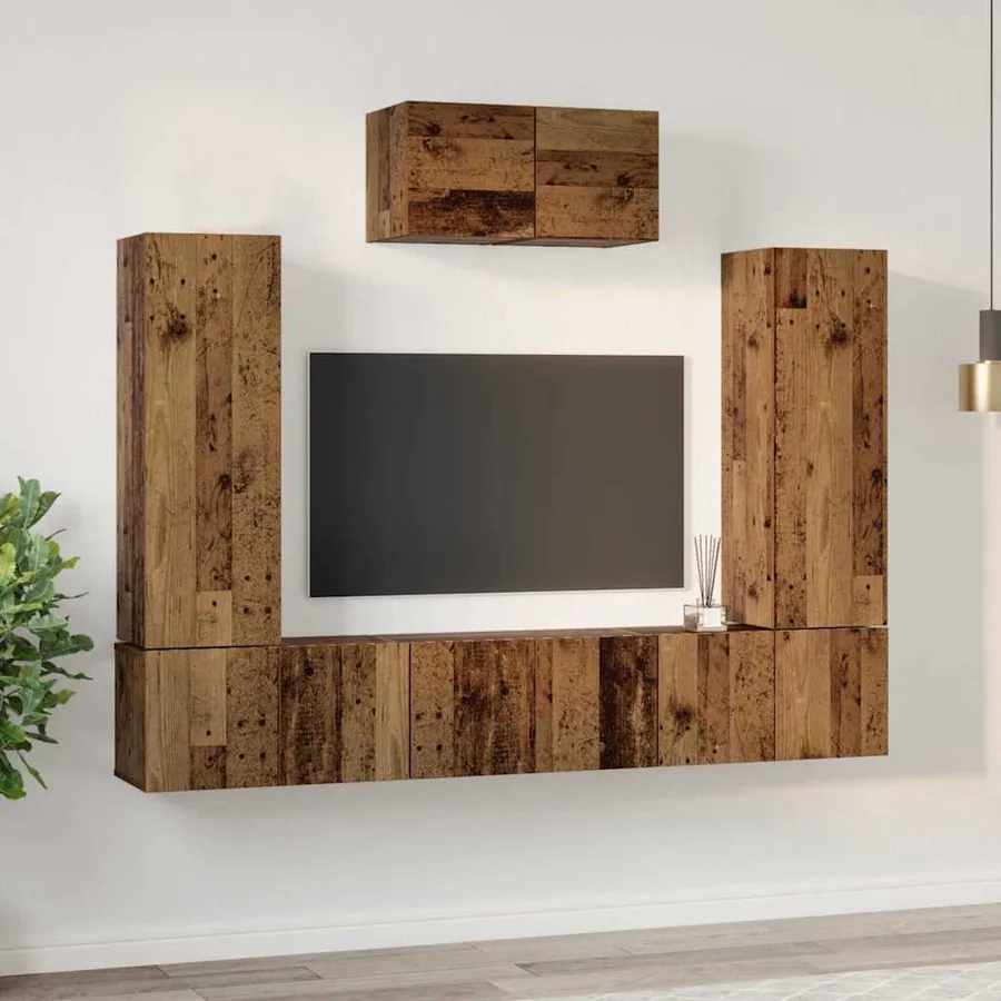 Ensemble meuble TV 7 pcs Bois Ancien Bois d'ingénierie - 4