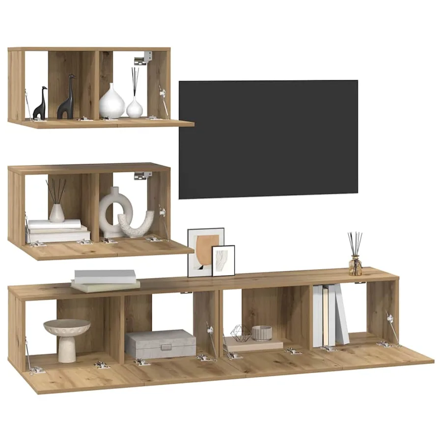 Ensemble meuble TV 4 pcs Chêne artisanal Bois d'ingénierie - 3