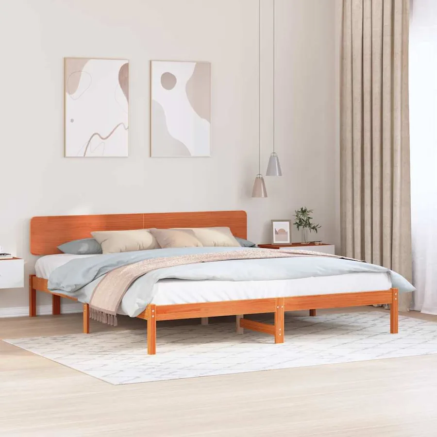 Cadre de lit avec tête de lit Brun cire 180 x 200 cm Pin massif