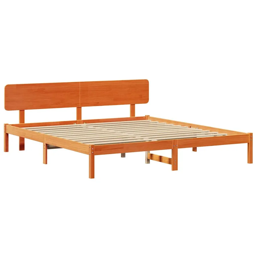 Cadre de lit avec tête de lit Brun cire 180 x 200 cm Pin massif - 4
