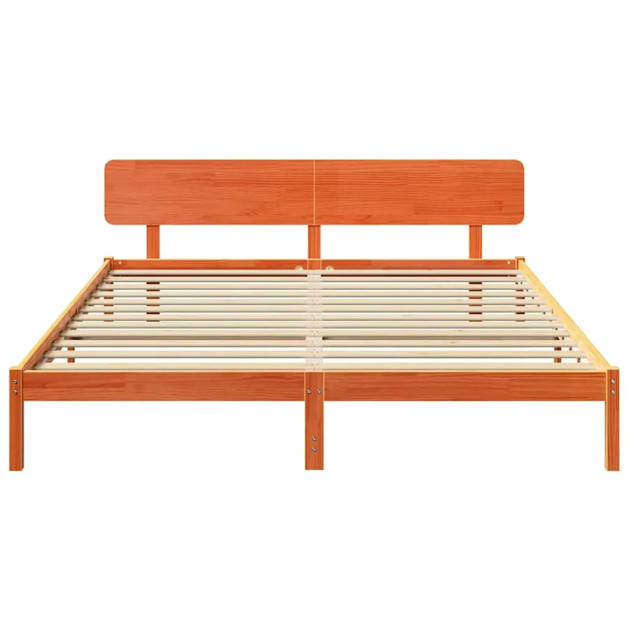 Cadre de lit avec tête de lit Brun cire 180 x 200 cm Pin massif - 5