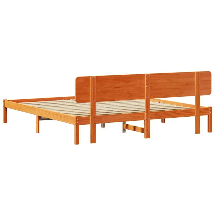 Cadre de lit avec tête de lit Brun cire 180 x 200 cm Pin massif - 7