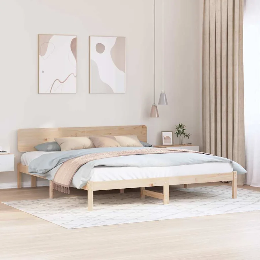 Cadre de lit avec tête de lit Naturel 180 x 200 cm Pin massif
