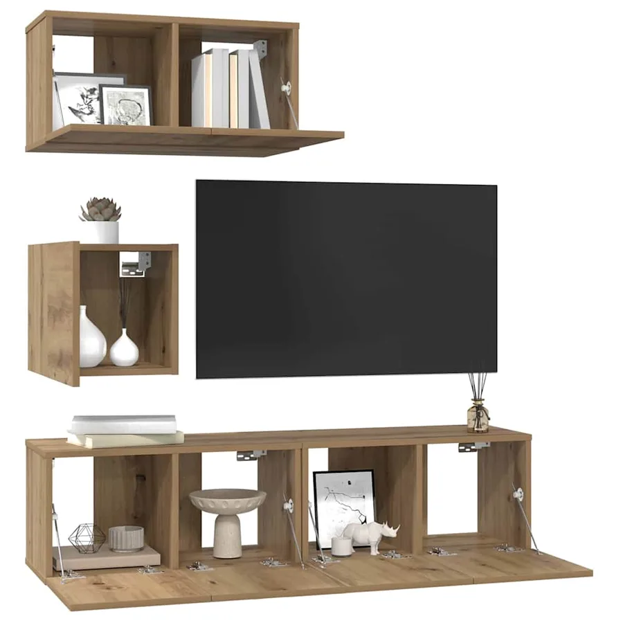 Ensemble meuble TV 4 pcs Chêne artisanal Bois d'ingénierie - 3