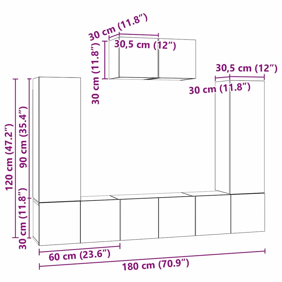 Ensemble meuble TV 7 pcs Chêne artisanal Bois d'ingénierie - 17