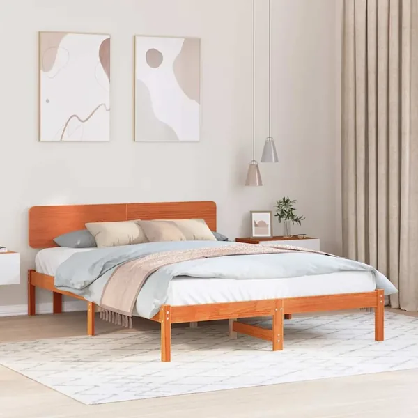 Cadre de lit avec tête de lit Brun cire 140 x 200 cm Pin massif