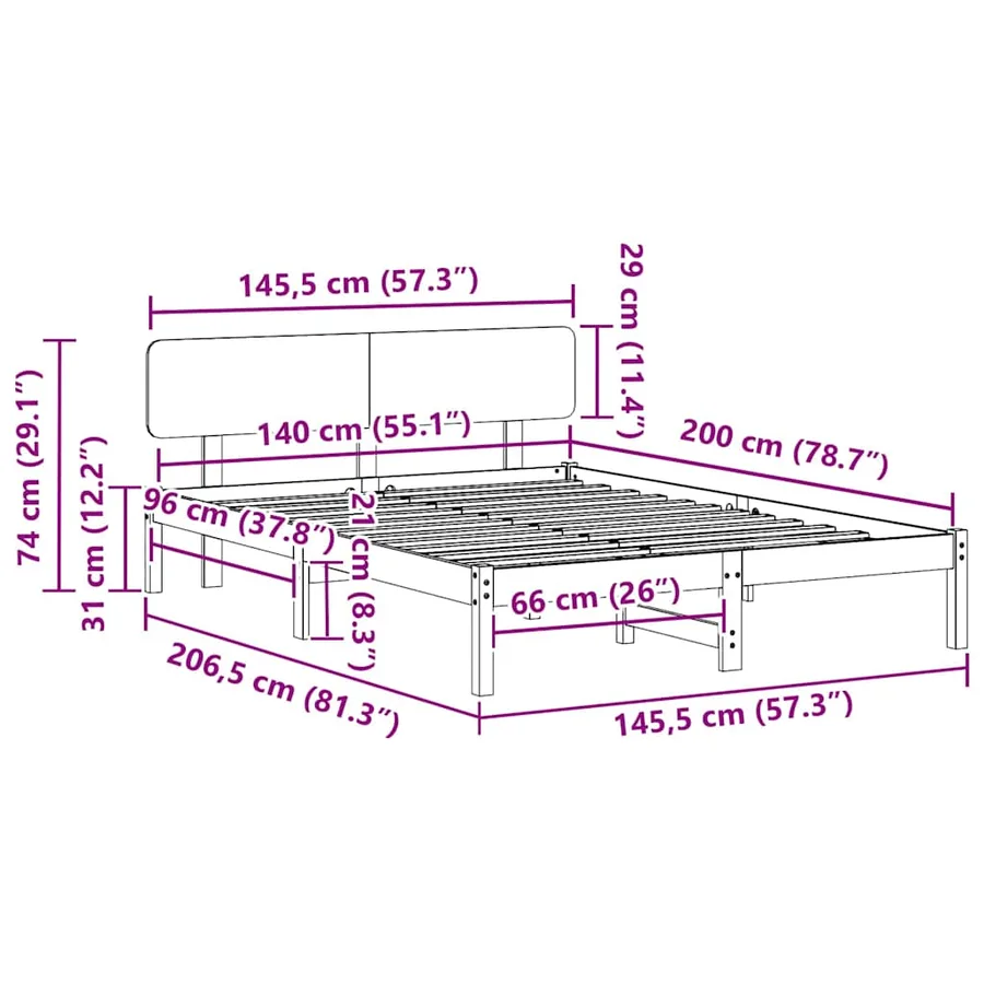 Cadre de lit avec tête de lit Brun cire 140 x 200 cm Pin massif - 10