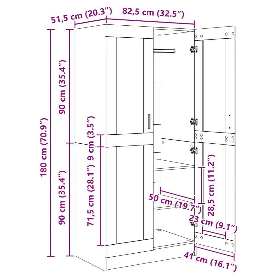 Armoire Chêne noir 82,5 x 51,5 x 180 cm Bois d'ingénierie - 12