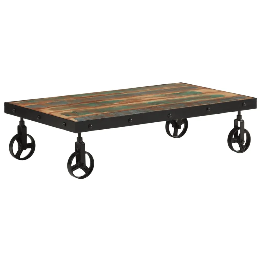 Table basse roulettes bois de récupération massif 100x55x26 cm - 10