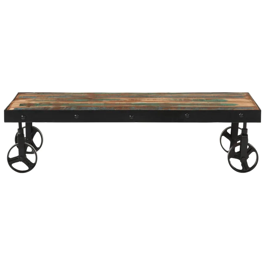 Table basse roulettes bois de récupération massif 100x55x26 cm - 2