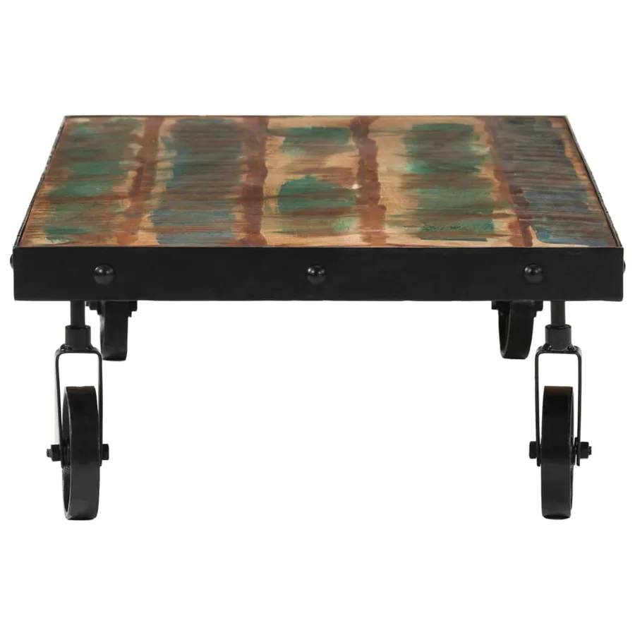Table basse roulettes bois de récupération massif 100x55x26 cm - 3