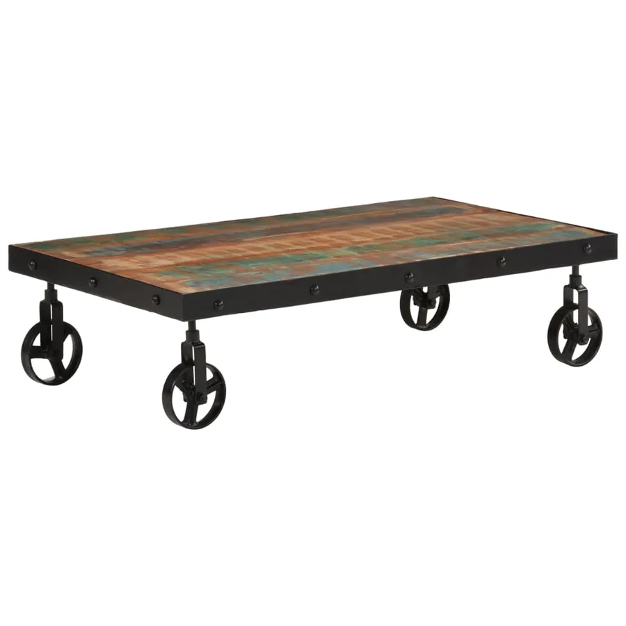 Table basse roulettes bois de récupération massif 100x55x26 cm - 9