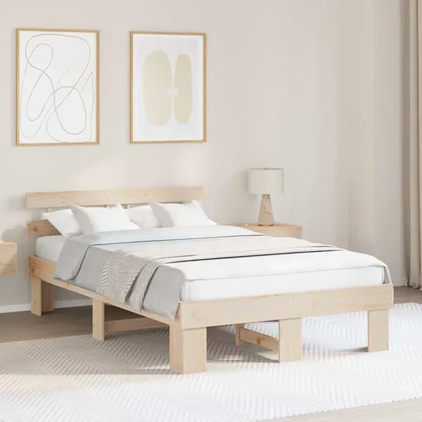 Cadre de lit avec tête de lit Naturel 120 x 200 cm Pin massif