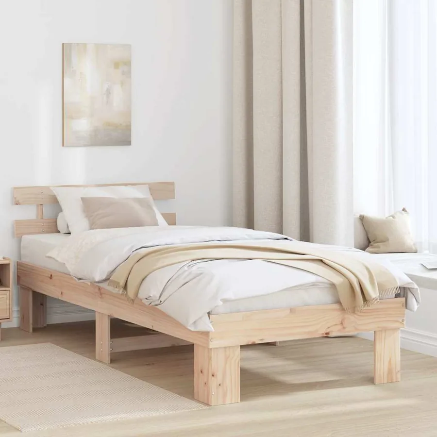 Cadre de lit avec tête de lit Naturel 100 x 200 cm Pin massif