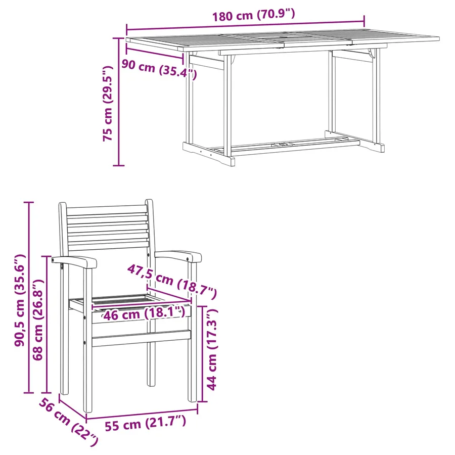 Ensemble de salle à manger pour jardin 9 pcs Marron - 12