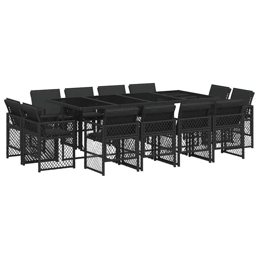 Ensemble à manger de jardin 13 pcs coussins noir résine tressée - 2