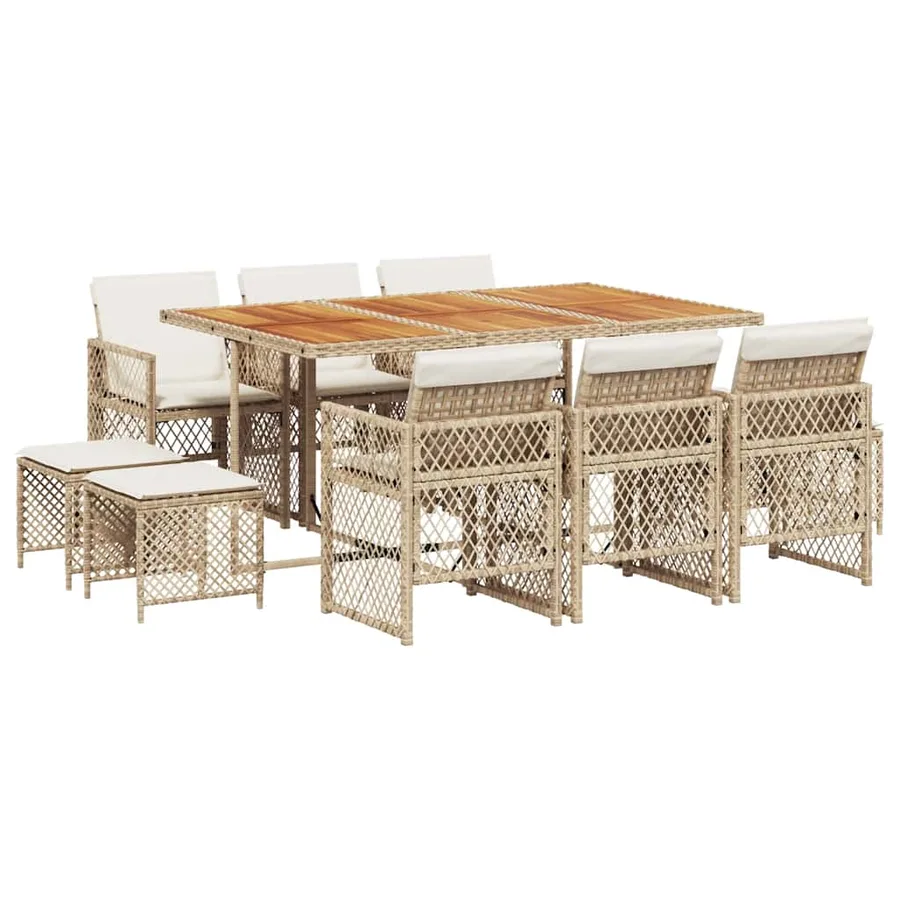 Ensemble à manger de jardin et coussins 11 pcs beige poly rotin - 2