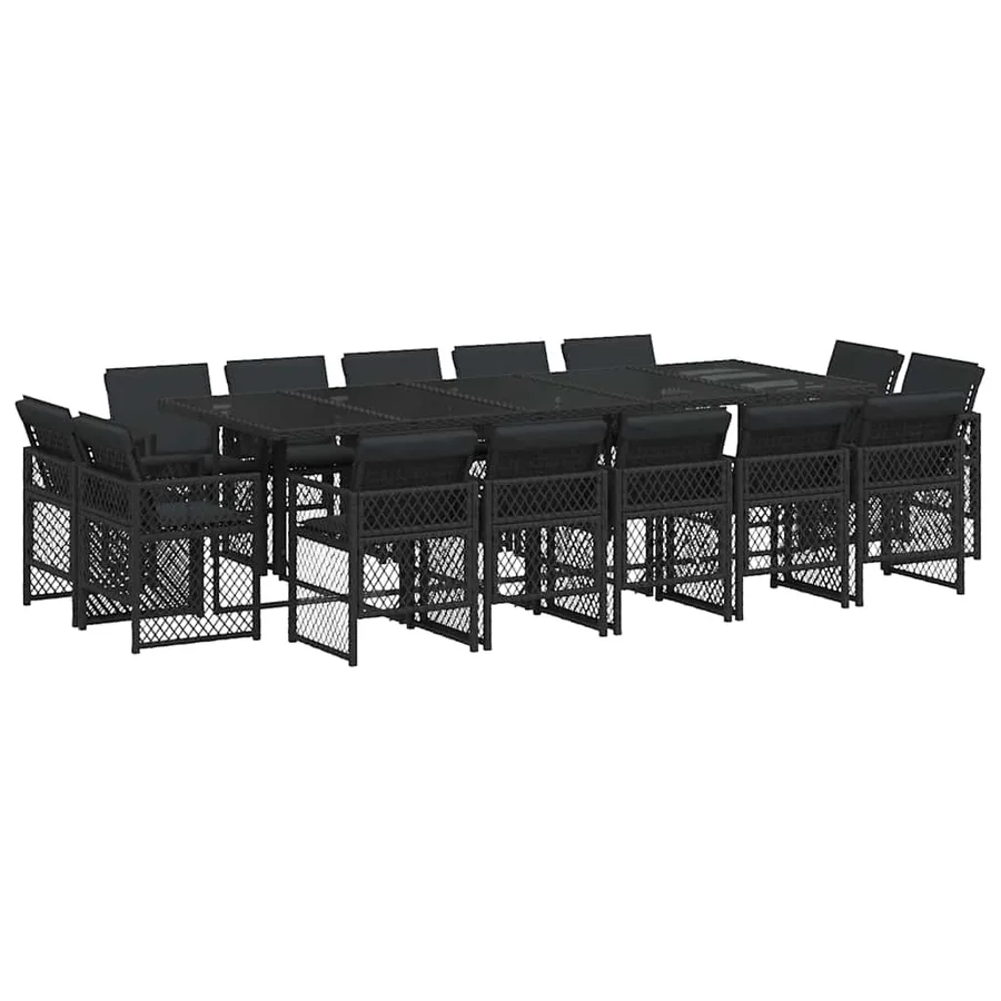 Ensemble à manger de jardin 15 pcs coussins noir résine tressée - 2