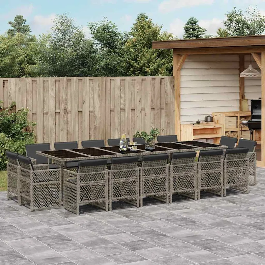 Ensemble à manger de jardin 17 pcs et coussins résine tressée