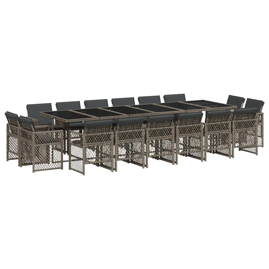 Ensemble à manger de jardin 17 pcs et coussins résine tressée - 2