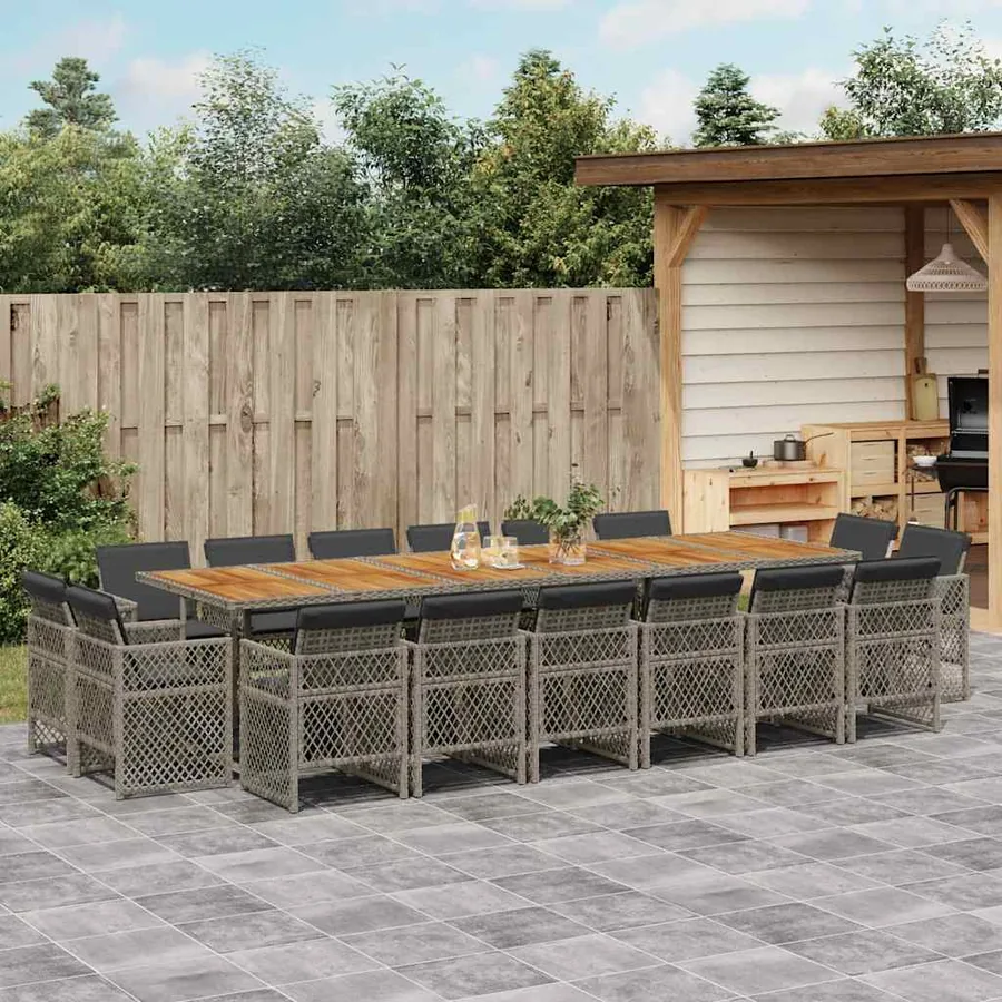 Ensemble à manger de jardin 17 pcs et coussins résine tressée