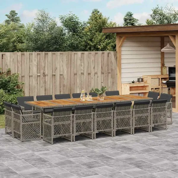 Ensemble à manger de jardin 17 pcs et coussins résine tressée