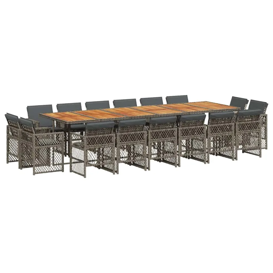 Ensemble à manger de jardin 17 pcs et coussins résine tressée - 2