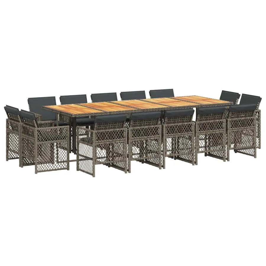 Ensemble à manger de jardin 15 pcs coussins gris résine tressée - 2