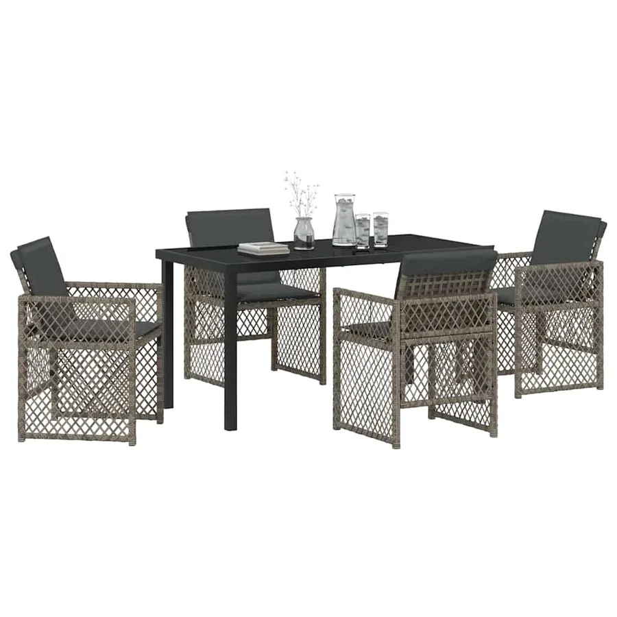 Ensemble de salle à manger pour jardin 5 pcs Gris polyrotin - 3