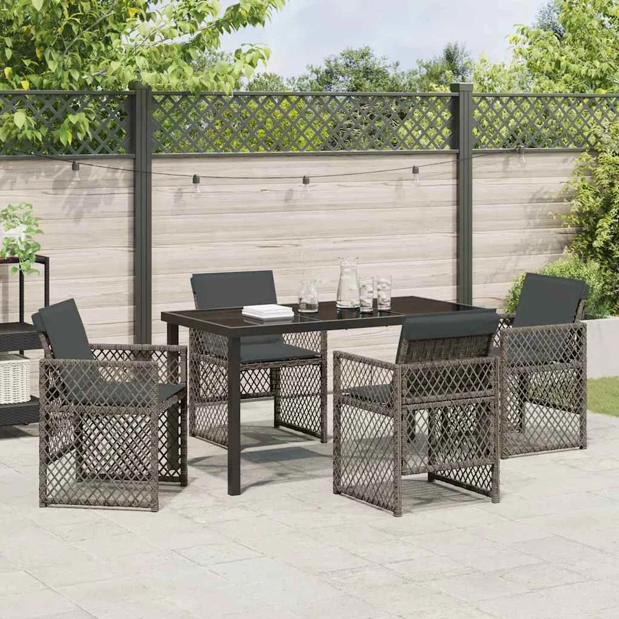 Ensemble de salle à manger pour jardin 5 pcs Gris polyrotin - 4