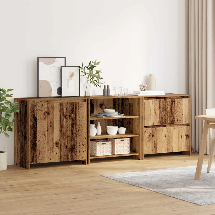 Buffet 3 pcs Bois ancien 70 x 41 x 75 cm Bois d'ingénierie - 3