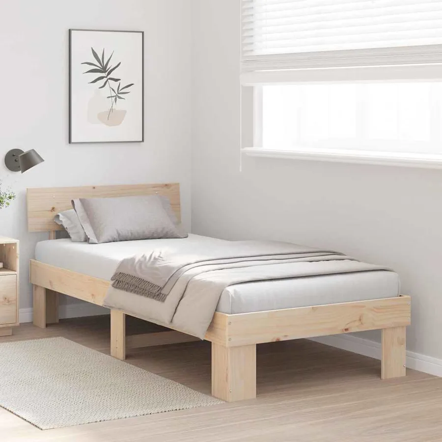 Cadre de lit avec tête de lit Naturel 90 x 200 cm Pin massif - 3