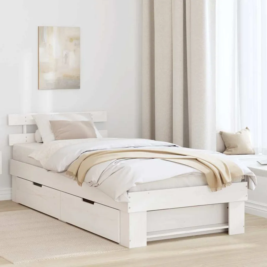 Cadre de lit avec tête de lit Blanc 80 x 200 cm Pin massif