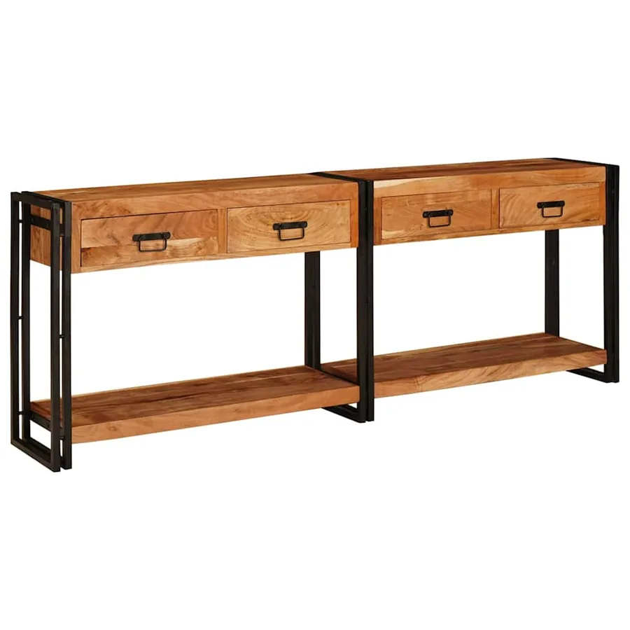 Tables console avec tiroir 2 pcs Marron Bois d'Acacia Massif