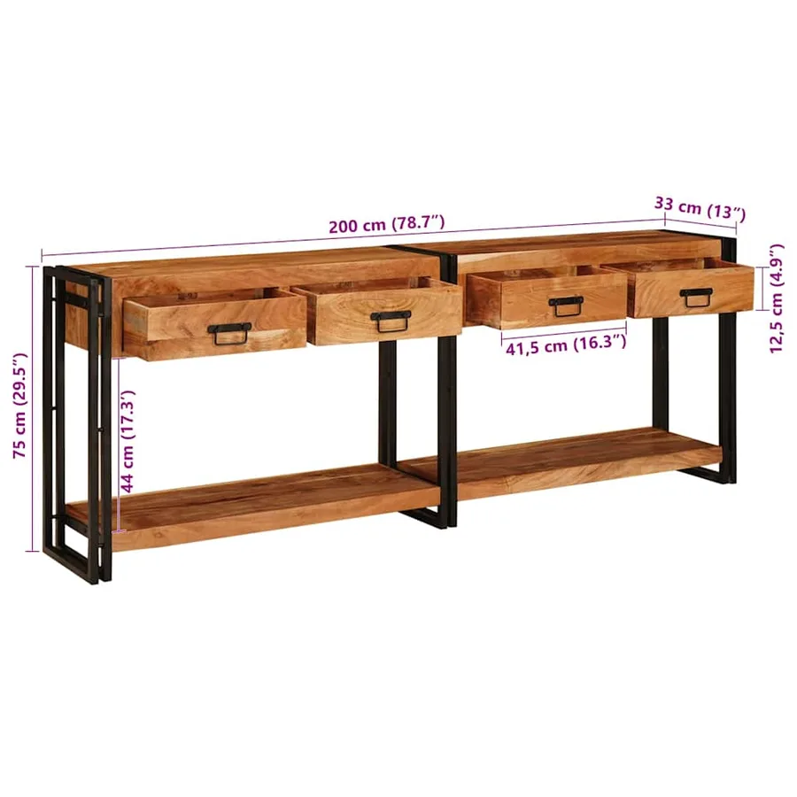 Tables console avec tiroir 2 pcs Marron Bois d'Acacia Massif - 13