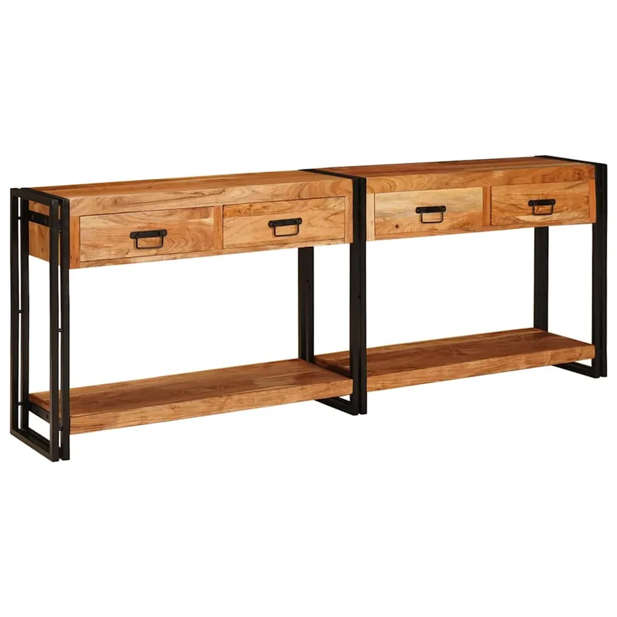 Tables console avec tiroir 2 pcs Marron Bois d'Acacia Massif - 2