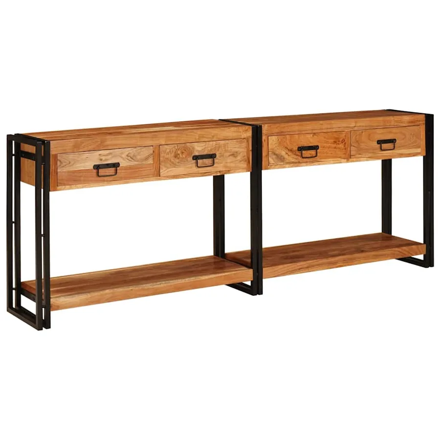 Tables console avec tiroir 2 pcs Marron Bois d'Acacia Massif - 3