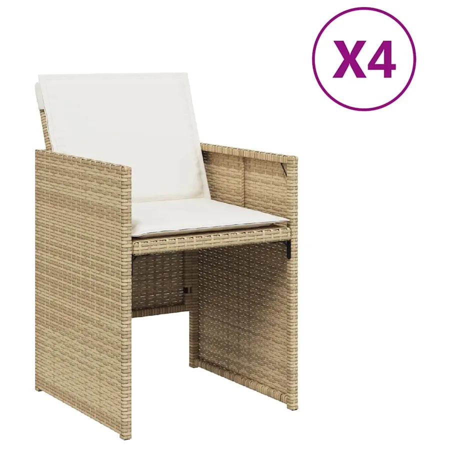 Chaises de jardin avec coussins lot de 4 beige résine tressée - 2