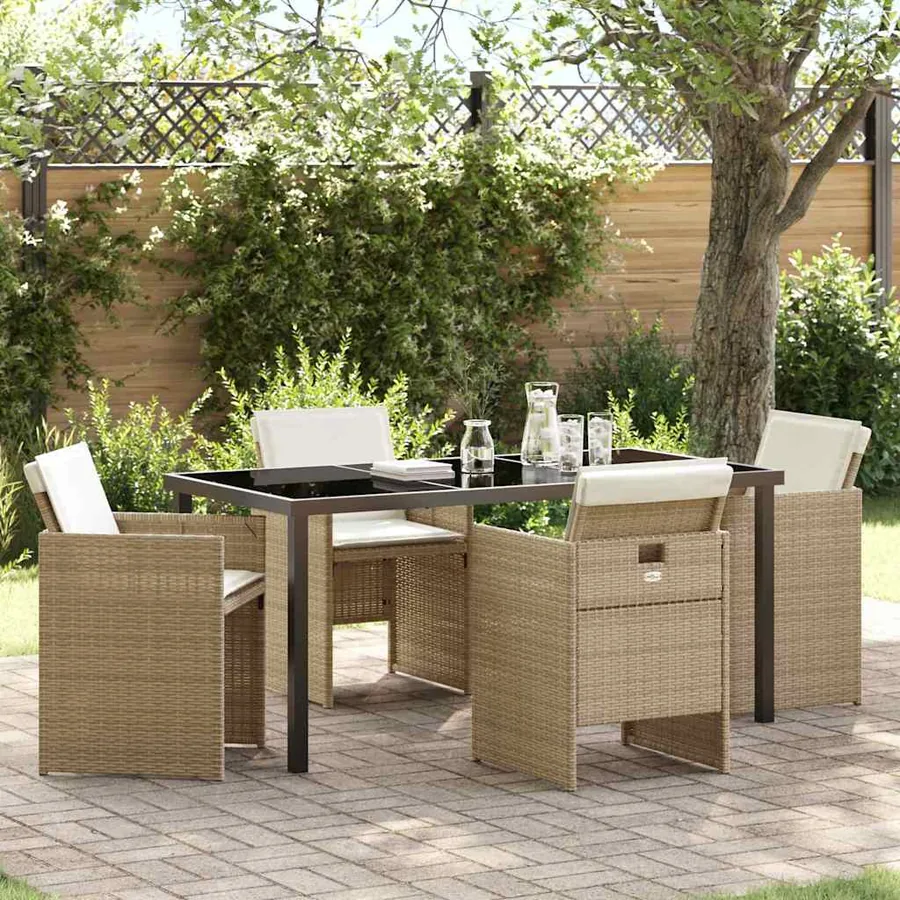 Ensemble de salle à manger pour jardin 5 pcs Beige polyrotin