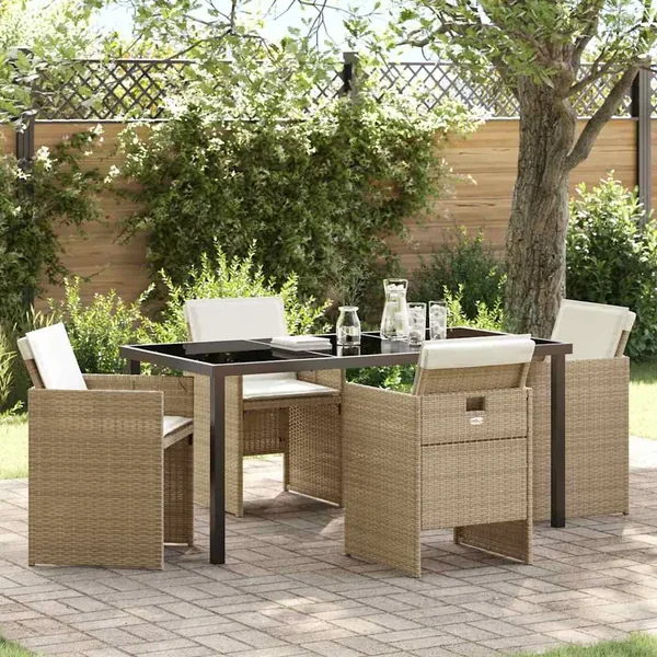 Ensemble de salle à manger pour jardin 5 pcs Beige polyrotin