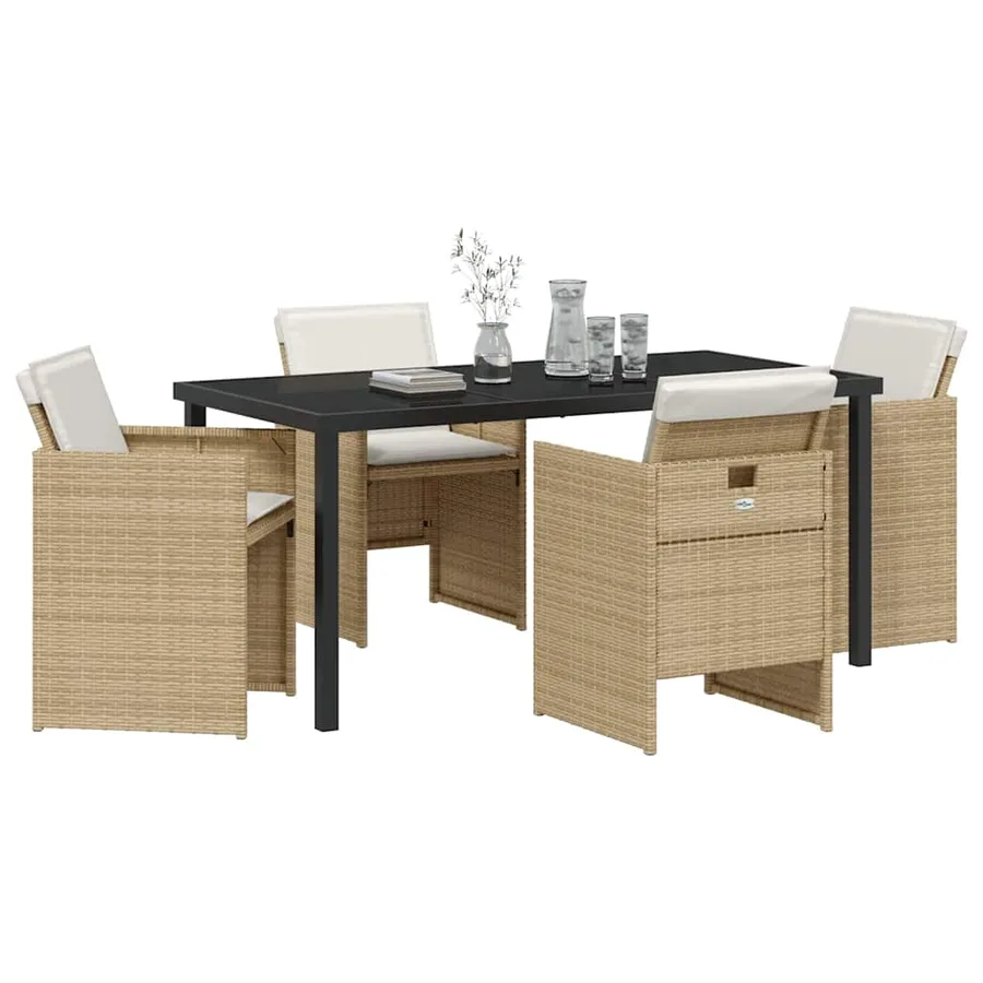 Ensemble de salle à manger pour jardin 5 pcs Beige polyrotin - 3