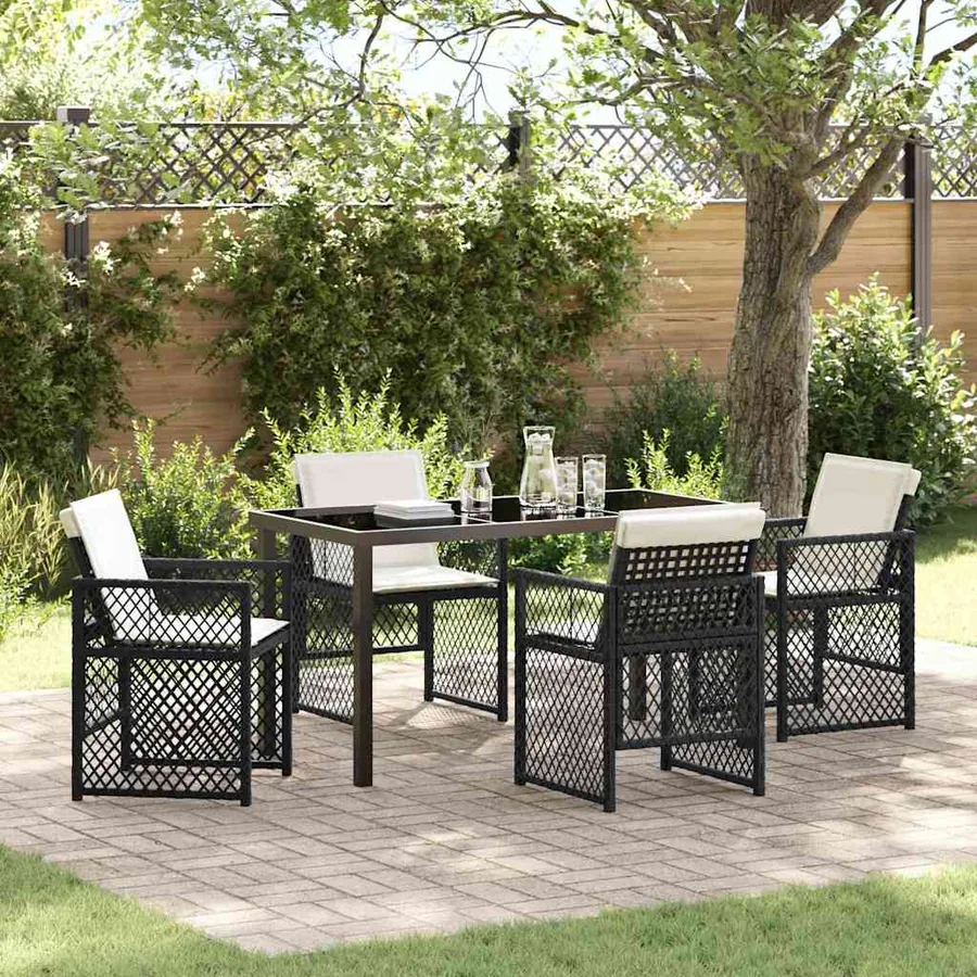 Ensemble de salle à manger pour jardin 5 pcs Noir polyrotin