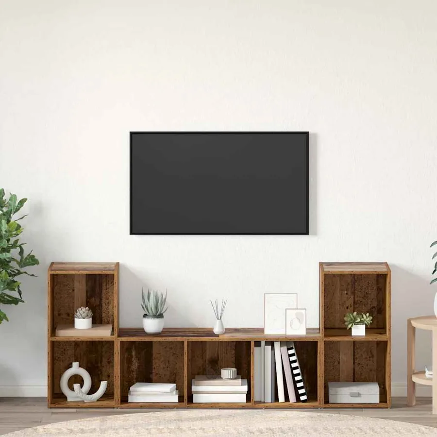 Ensemble meuble TV Montage mural 3 pcs Marron Bois d'ingénierie