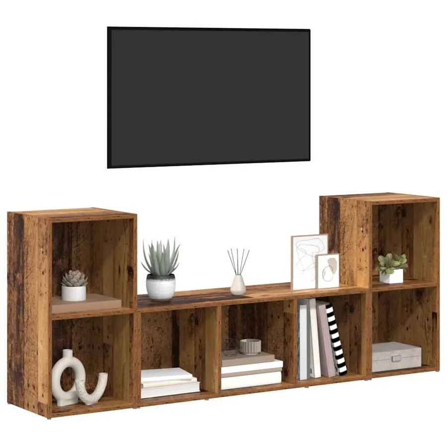 Ensemble meuble TV Montage mural 3 pcs Marron Bois d'ingénierie - 3