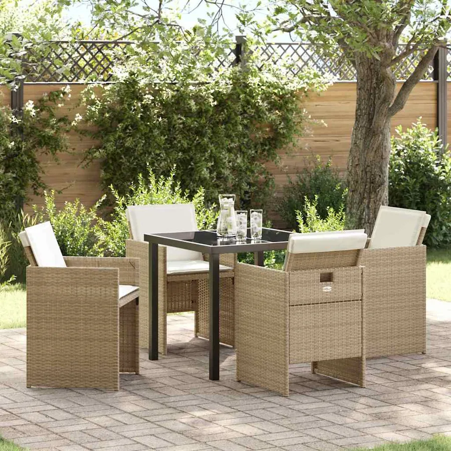 Ensemble de salle à manger pour jardin 5 pcs Beige polyrotin