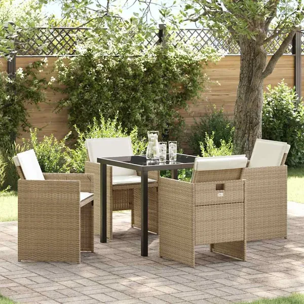 Ensemble de salle à manger pour jardin 5 pcs Beige polyrotin
