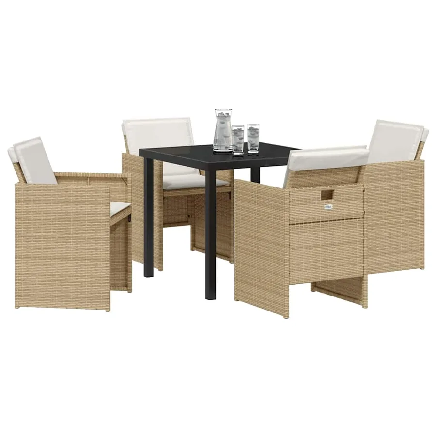 Ensemble de salle à manger pour jardin 5 pcs Beige polyrotin - 3